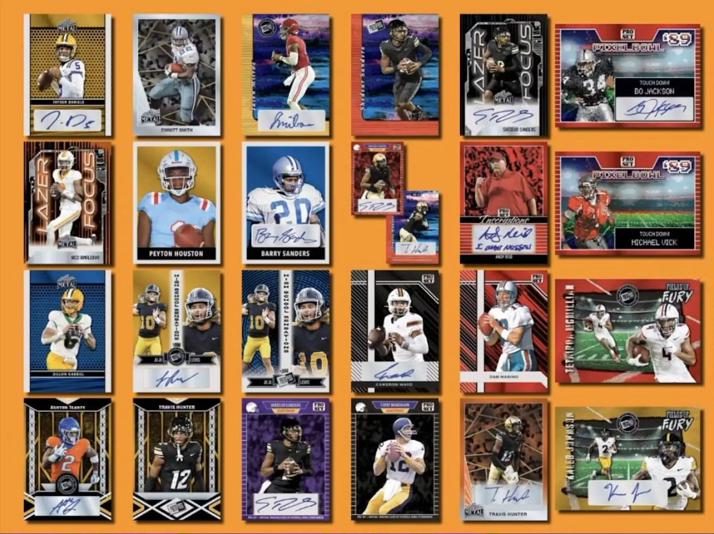 Leaf Collective Football trading cards with autographs from the 2024 Leaf Collective Football Hobby Jumbo Box