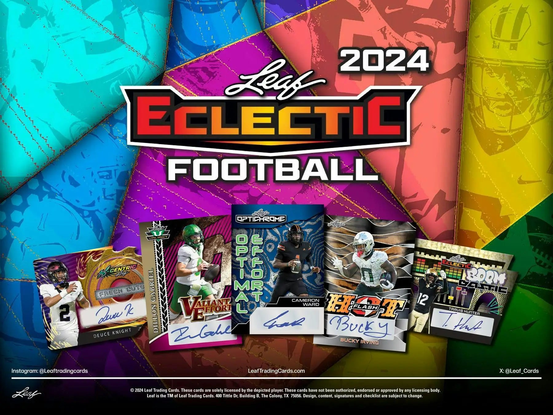Leaf Eclectic Football trading cards from the 2024 Leaf Eclectic Football Hobby Box