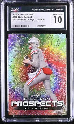 Graded Leaf Electrum Kyle McCord football card 2024 Silver Board Tie-Dye CGC 10