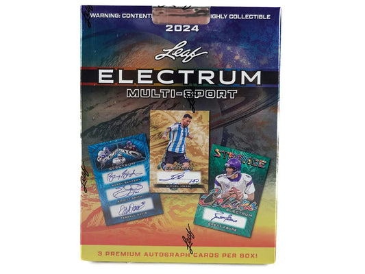 Leaf Electrum Multisport hobby box featuring exclusive micro-etched holofoil cards