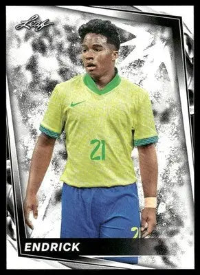 Collectible Leaf Endrick trading card featuring male soccer player in yellow and blue uniform