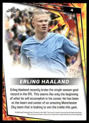 Leaf Erling Haaland trading card featuring Erling Haaland in a light blue jersey