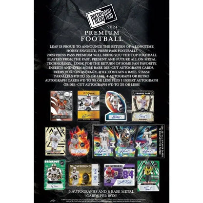 Press Pass 2024 Premium Football Cards Advertisement for Leaf Press Pass Premium Hobby