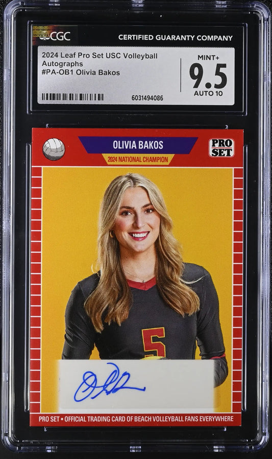 Graded Olivia Bakos autographed volleyball card from 2024 Leaf Pro Set USC Volleyball set