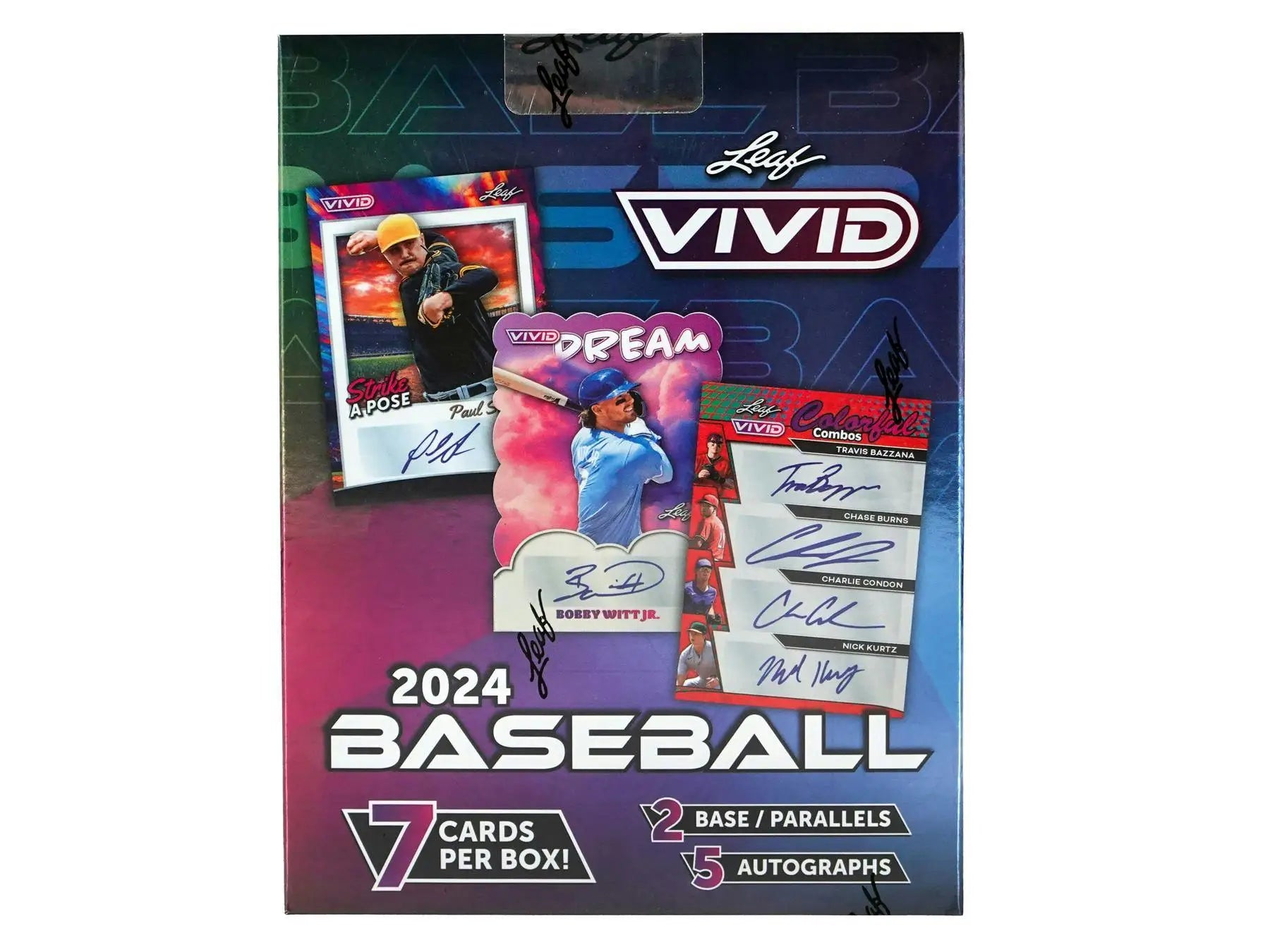 2024 Leaf Vivid Baseball Hobby Box featuring five autographs and Leaf Vivid design