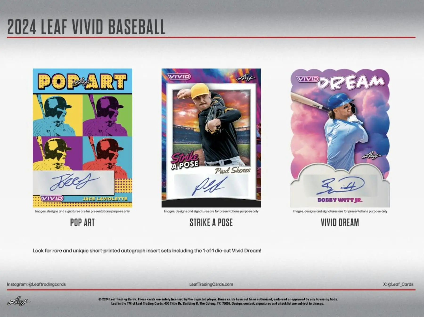 2024 Leaf Vivid Baseball Hobby Box featuring baseball trading cards with five autographs