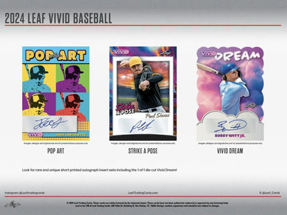 2024 Leaf Vivid Baseball Hobby Box featuring baseball trading cards with five autographs