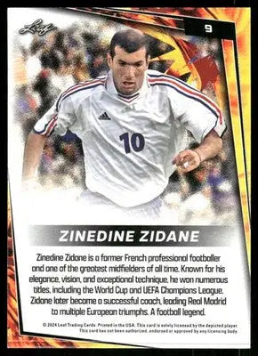 Leaf Zinedine Zidane football trading card from 2024 Leaf Zinedine Zidane #9 Soccer