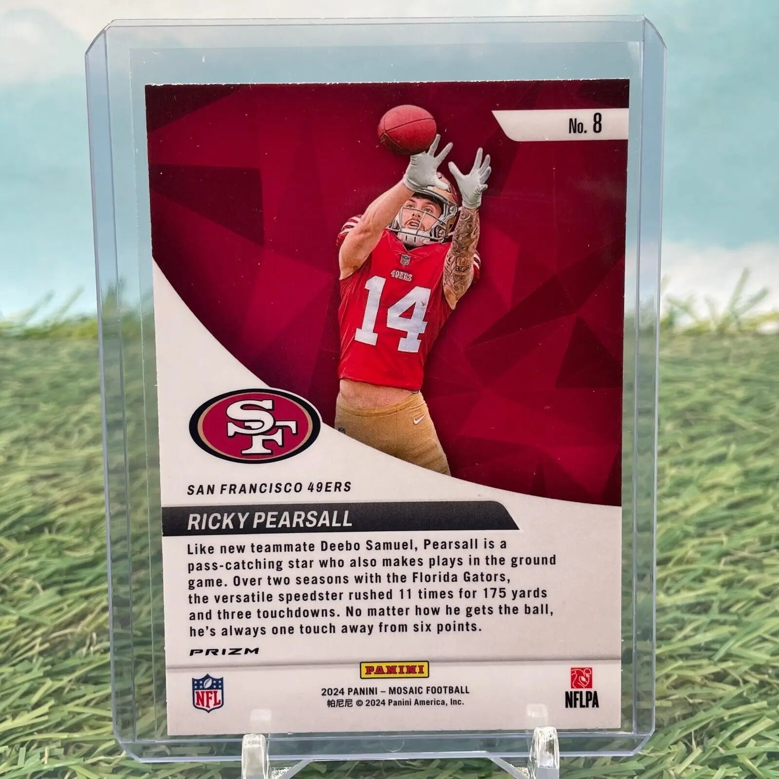 Mosaic Green Elevate Ricky Pearsall football card featuring 49ers #8 design