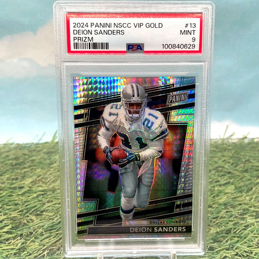 Graded Deion Sanders football card from 2024 National Convention VIP Gold Pack Prizm PSA 9 MINT