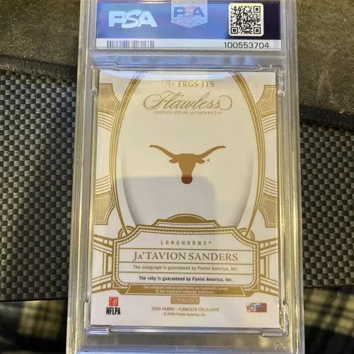 PSA-graded Panini Flawless Ja’Tavion Sanders football card from 2024 National Treasures Collegiate