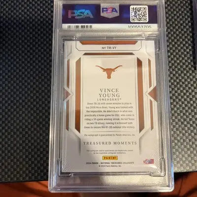 Graded Vince Young Texas Longhorns football trading card from 2024 National Treasures Collegiate