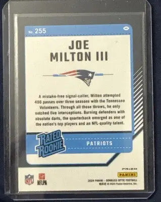 Joe Milton III Green Velocity football trading card from 2024 Optic Football series