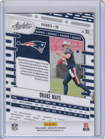 2024 Panini Absolute #103 Drake Maye - New England Patriots - Trading Cards