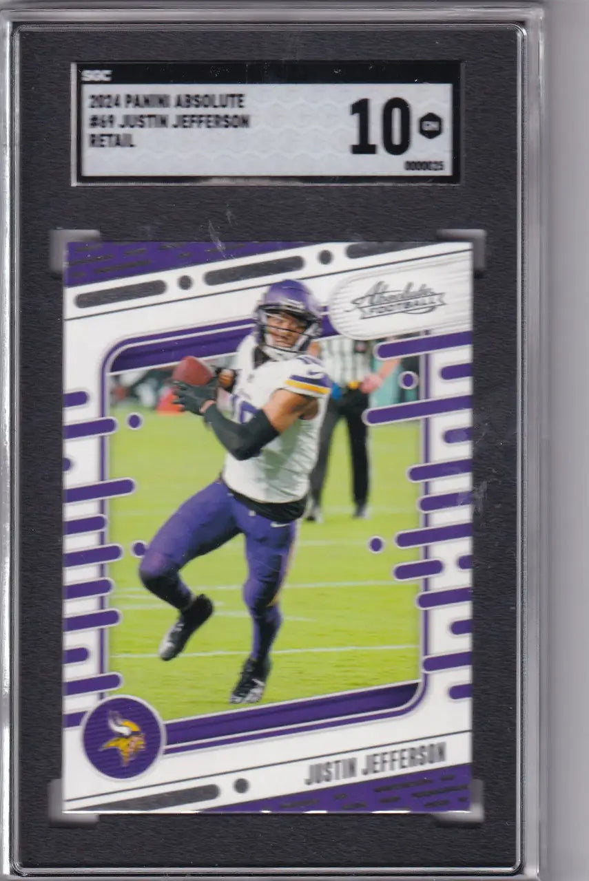Graded Justin Jefferson football card from Panini Absolute featuring Justin Jefferson SGC 10