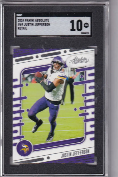 Graded Justin Jefferson football card from Panini Absolute featuring Justin Jefferson SGC 10