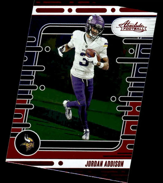 Jordan Addison football card from 2024 Panini Absolute featuring red and blue design
