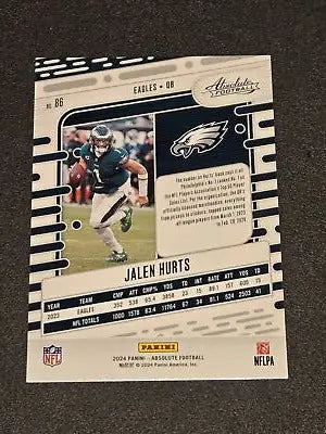 Jalen Hurts football card from 2024 Panini Absolute Jalen Hurts Retail collection