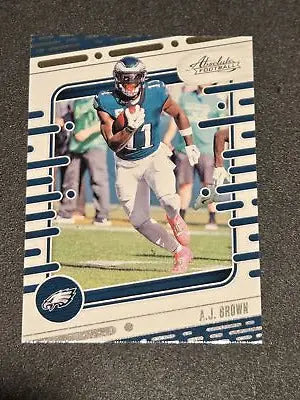 A.J. Brown football trading card from 2024 Panini Absolute featuring Philadelphia Eagles