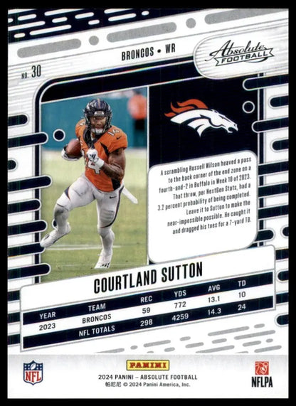 2024 Panini Absolute Black Courtland Sutton #30 Denver Broncos Football Card NFL - Football Card