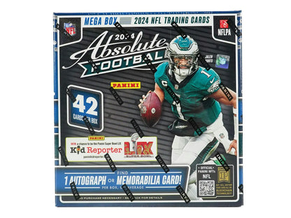 2024 Panini Absolute Football Mega Box with trading cards and memorabilia