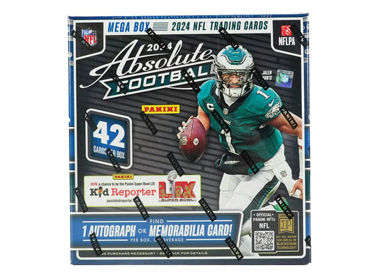 2024 Panini Absolute Football Mega Box with trading cards and memorabilia