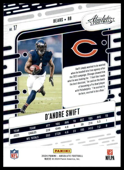 NFL D’Andre Swift Absolute Football trading card from 2024 Panini Absolute Green series