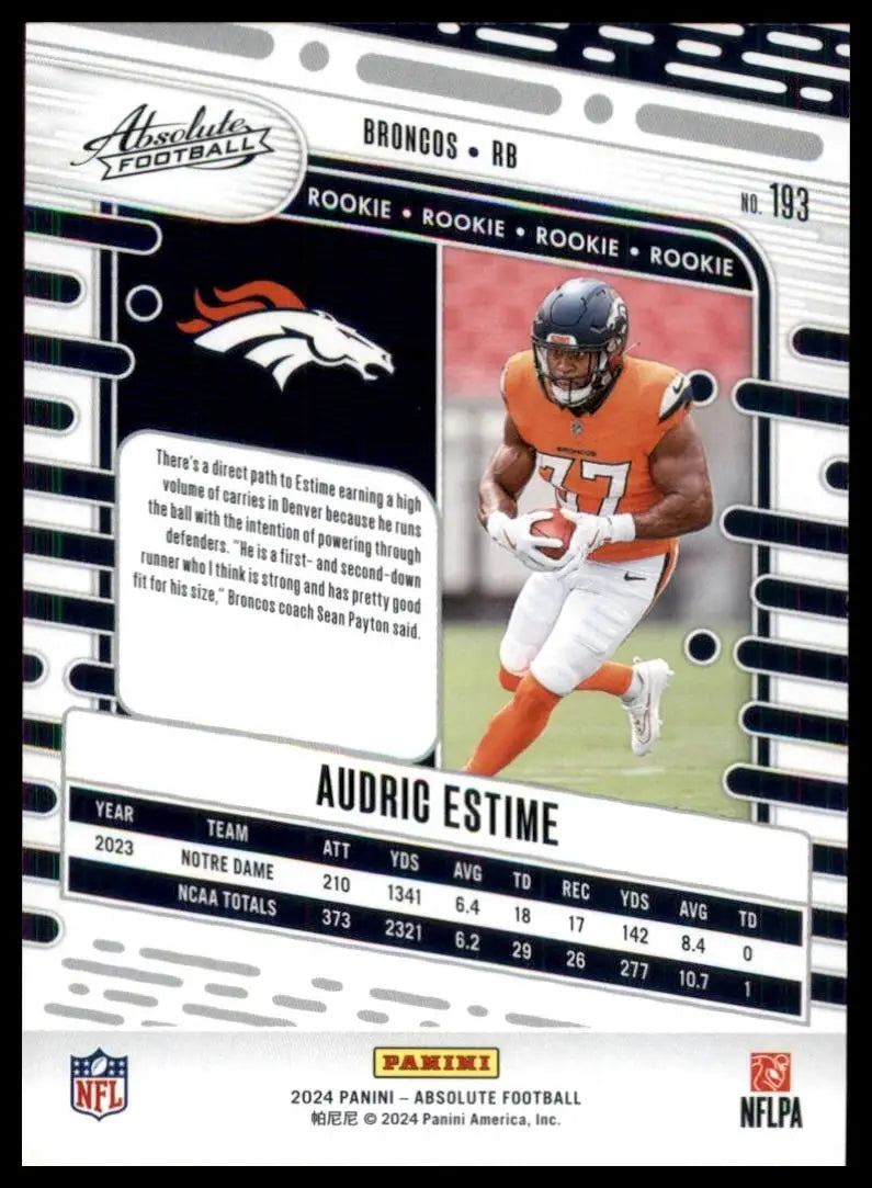 2024 Panini Absolute Rookie Audric Estime #193 Denver Broncos Football Card NFL - Football Card