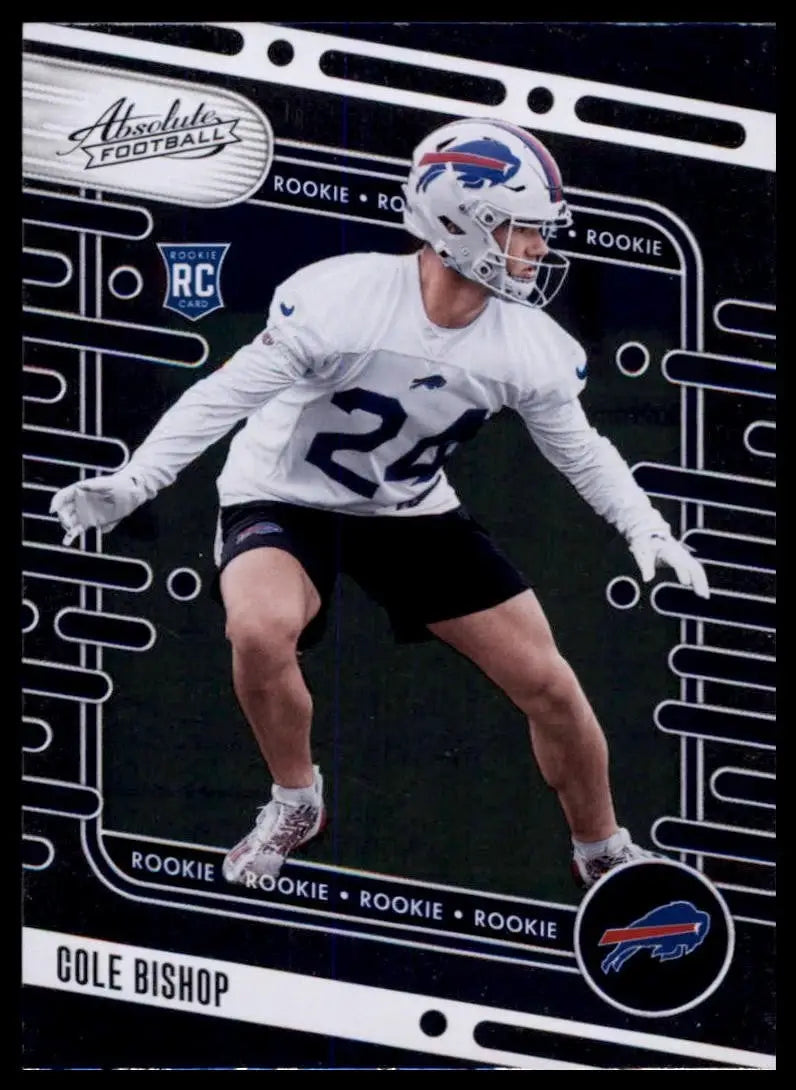 Football card featuring Cole Bishop rookie card from 2024 Panini Absolute Buffalo Bills