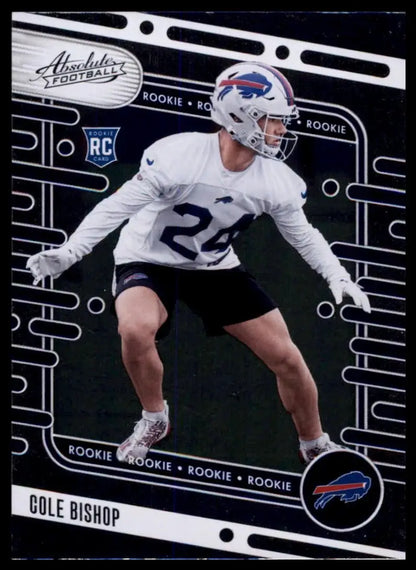 Football card featuring Cole Bishop rookie card from 2024 Panini Absolute Buffalo Bills
