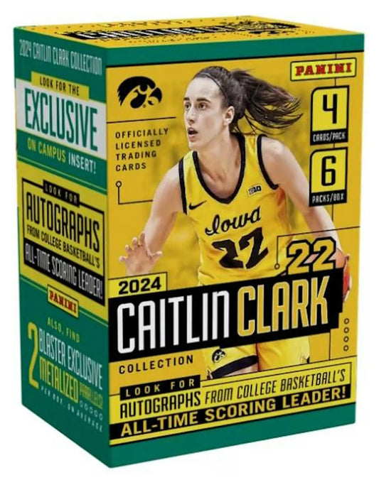 Caitlin Clark trading card box from the 2024 Panini Clark Collection Basketball series