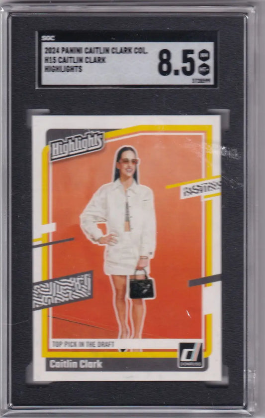 Graded Caitlin Clark trading card from 2024 Panini Caitlin Clark Highlights SGC 8.5