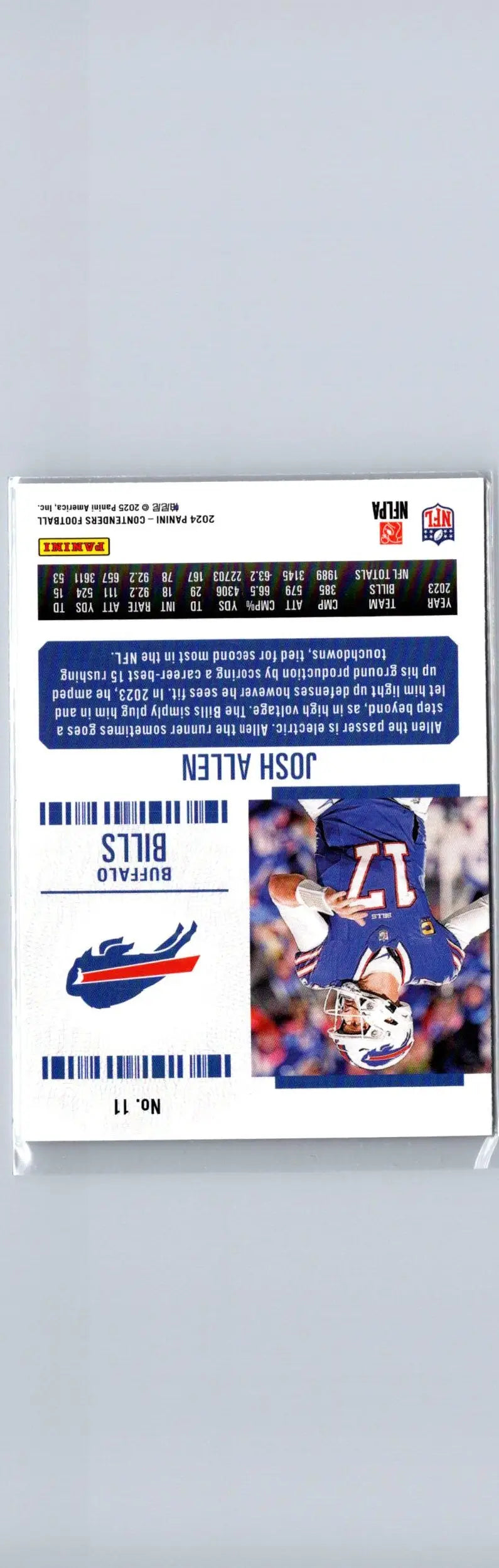 Josh Allen football card from 2024 Panini Contenders with Allen game ticket design