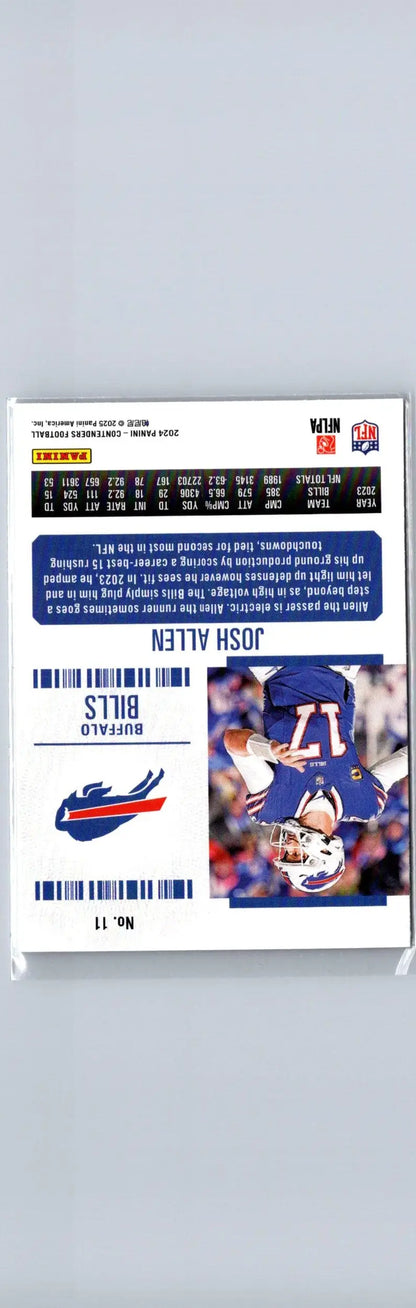 Josh Allen football card from 2024 Panini Contenders with Allen game ticket design