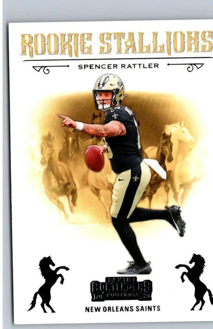 Spencer Rattler rookie card from 2024 Panini Contenders Stallions collection
