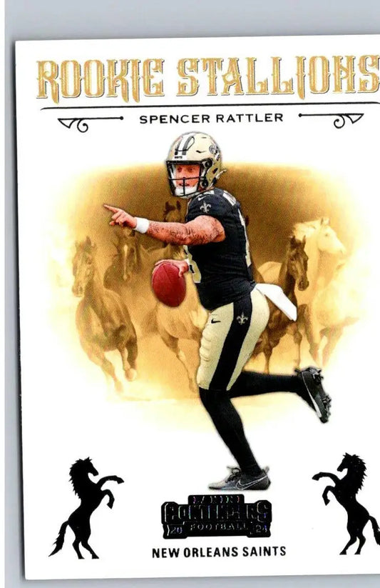 Spencer Rattler rookie card from 2024 Panini Contenders Stallions collection