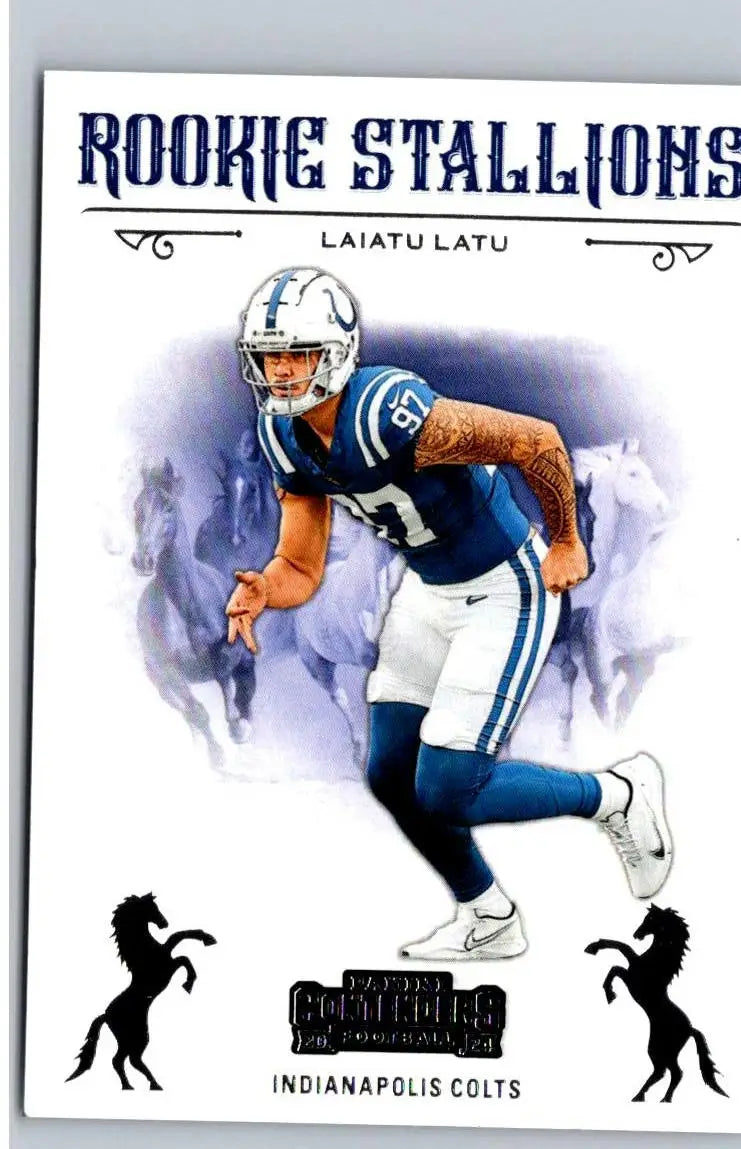 Laiatu Latu rookie card from 2024 Panini Contenders Latu Rookie Stallions set
