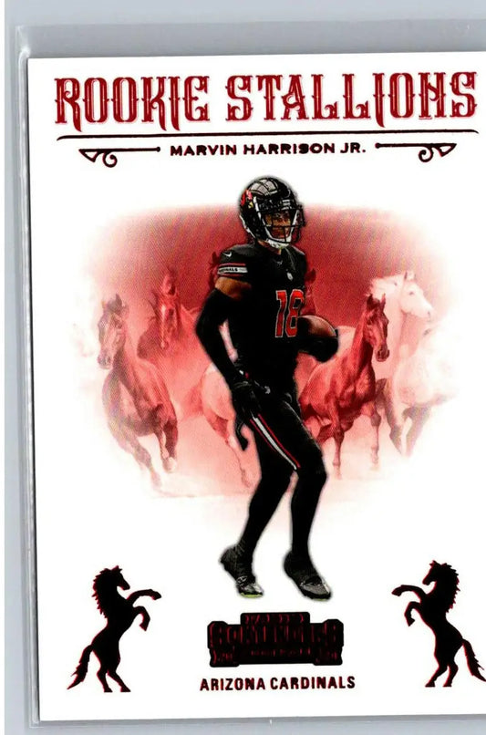 Marvin Harrison Jr. football card from 2024 Panini Contenders Rookie Stallions Red