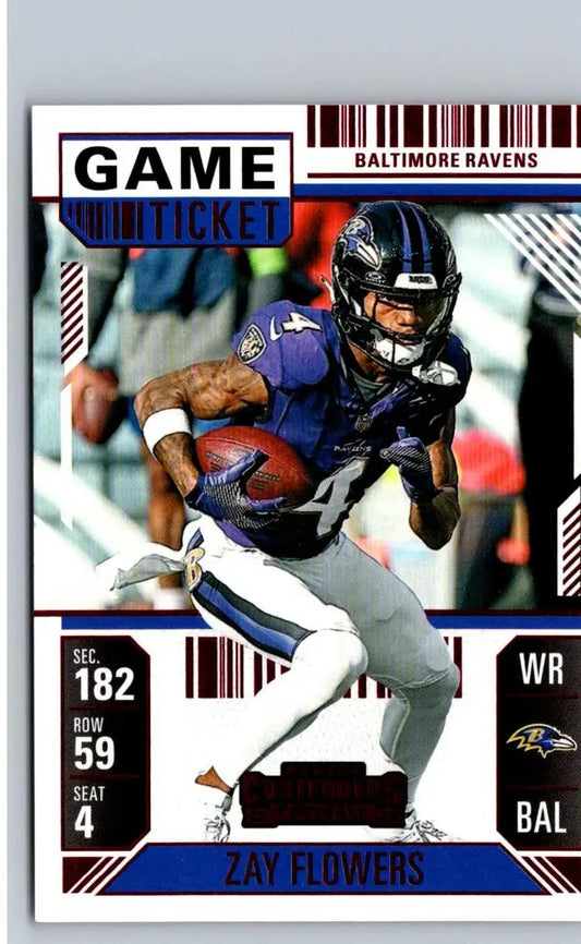 Zay Flowers football card from 2024 Panini Contenders Zay Flowers Game Ticket Bronze