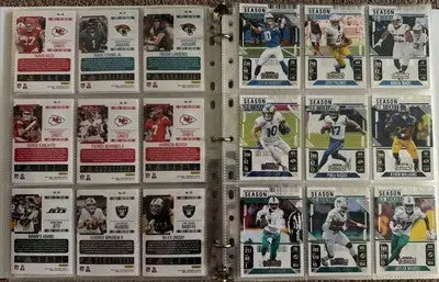 Binder with Panini Contenders Football trading cards from the complete contenders football set