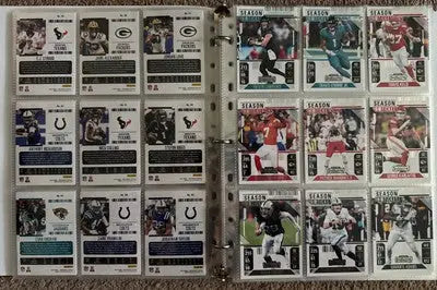 Binder with pages of Panini Contenders Football trading cards from the complete set