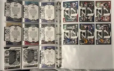 Binder of Panini Contenders Football trading cards from the complete set 1-100 with inserts