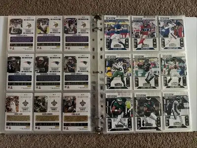Binder of Panini Contenders Football trading cards from the complete set 1-100 plus inserts
