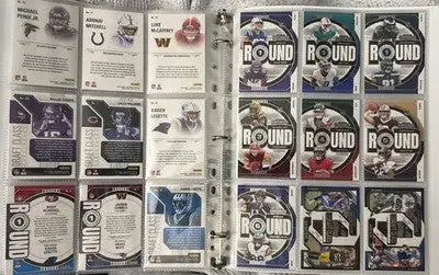 Binder of Panini Contenders Football trading cards from the complete set 1-100 plus inserts