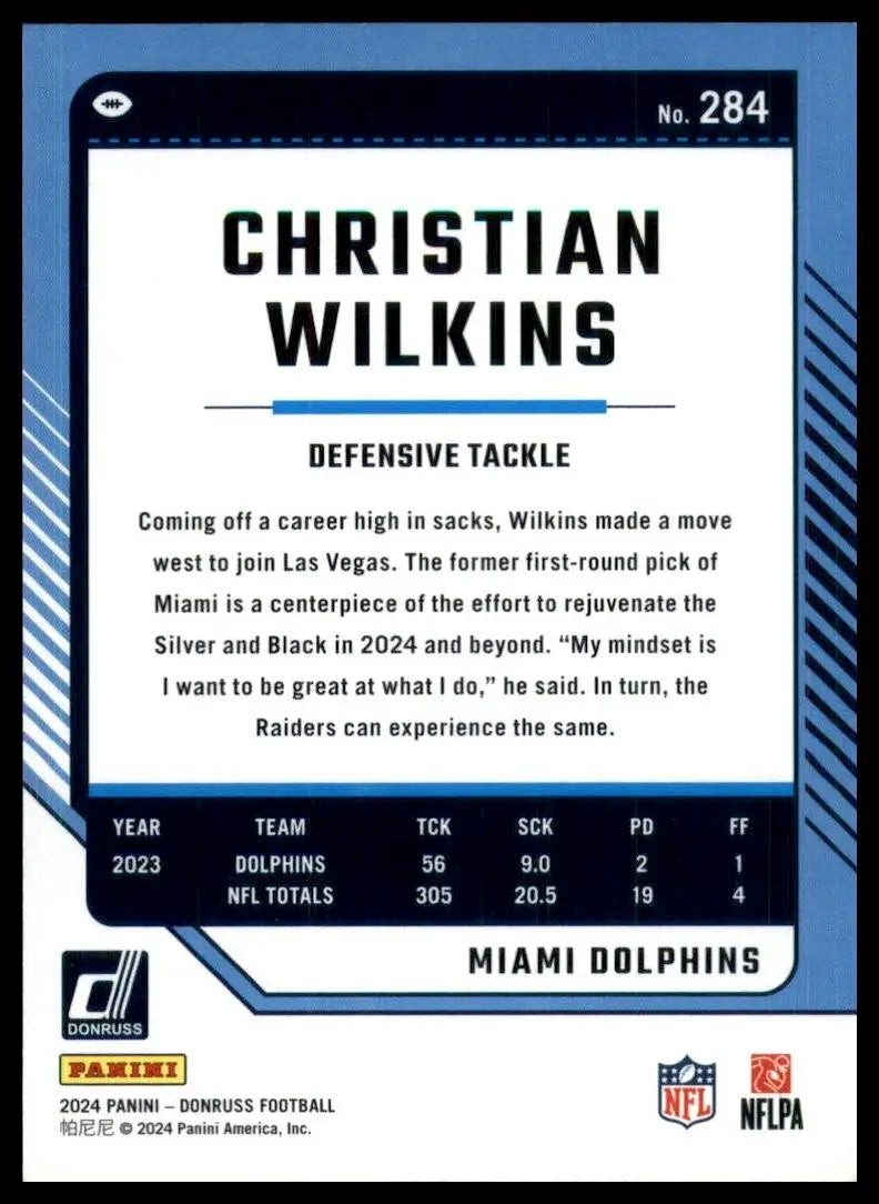 Christian Wilkins Miami Dolphins football card from 2024 Panini Donruss product