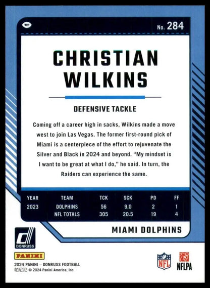Christian Wilkins Miami Dolphins football card from 2024 Panini Donruss product