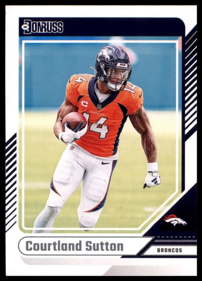 Football card featuring Courtland Sutton in Denver Broncos uniform from 2024 Panini Donruss