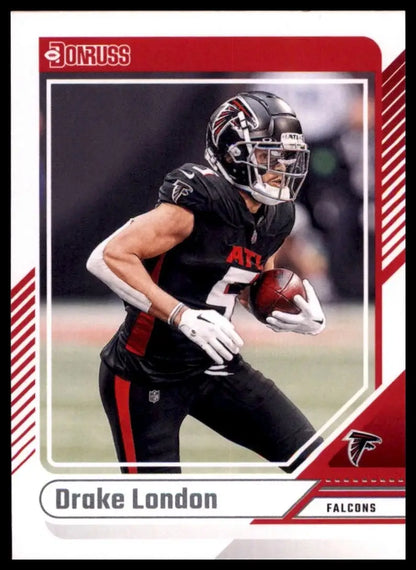 Football card featuring Drake London from 2024 Panini Donruss NFL series