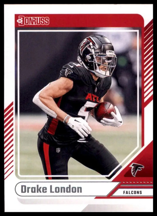 Football card featuring Drake London from 2024 Panini Donruss NFL series