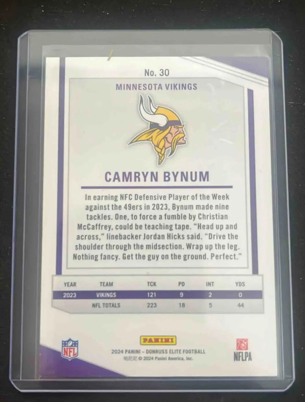 Camryn Bynum Minnesota Vikings football card from Panini Donruss Elite Donruss Elite Camryn Bynum